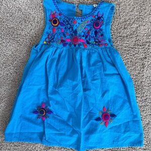 Girls Blue Embroidered Sleeveless Dress